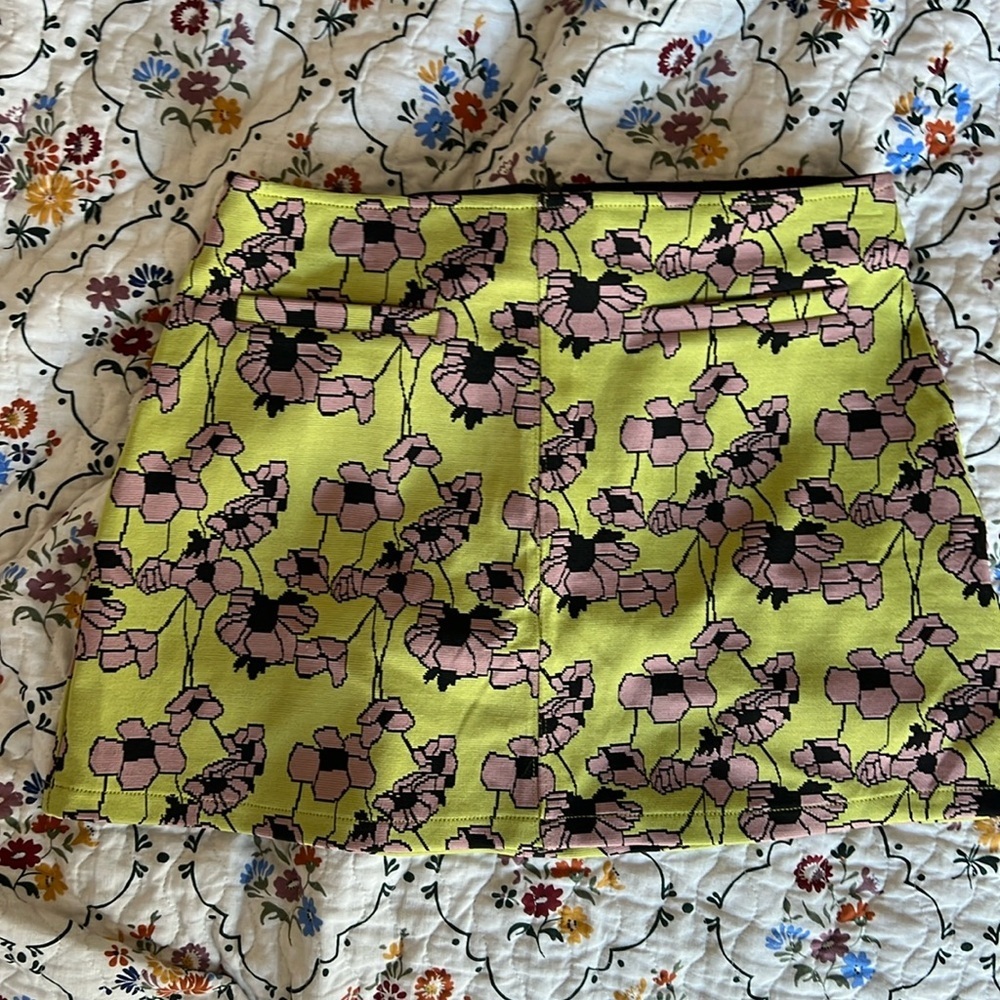 Pink floral print with green mini skirt from Zara size small